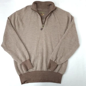 Orvis 100% Merino Wool 1/4 Zip Brown Houndstooth Sweater Mens Large Mock Neck - Picture 1 of 14