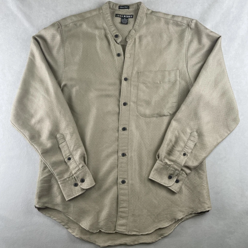 Camisa De Colección John Henry Para Hombres M Caqui Ultra Sensación Cuello Banda Manga Larga Texturizada Foto 1 de 4