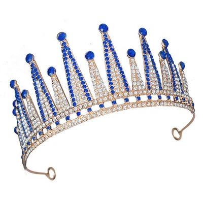  Blue Crystal Tiara For Wedding Ceremony Diadema Sposa Corona Strass Nuziale - Immagine 1 di 4