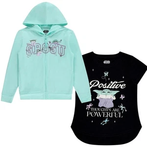 STAR WARS Baby Yoda Girls' Hoodie and T-Shirt Bundle - The Mandalorian The Child - Picture 1 of 8