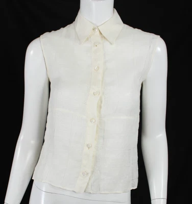 CHANEL 00C 2000 винтажный белый чистый сплетенный воротник кнопка спереди блузка 36 - Изображение 1 из 4