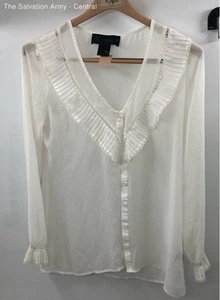 Kardashian Kollection Womens White Ruffle Button Front Blouse Top Size Medium - Picture 1 of 6