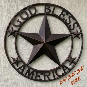 24",32",36"  GOD BLESS AMERICA BARN METAL STAR WESTERN HOME DECOR RUSTIC BRONZE - Picture 1 of 12