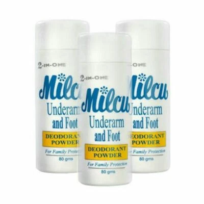 3 Lg 80g ea Milcu 2 in 1 Underarm & Foot Deodorant Body Powder 240g Total - Image 1 of 4