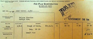 Fox Film Corporation Billhead Silent Film January 1920s Wings of Morning - Foto 1 di 1