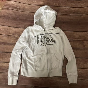 Girl’s Abercrombie Kids Zip Up Hoodie Logo Off White 11/12 - Picture 1 of 4