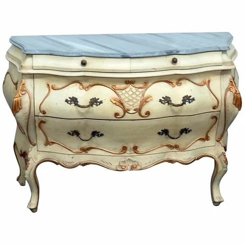 Fine Quality Paint Decorated Faux Marble Top Italian Bombe Dresser Commode Chest Cover