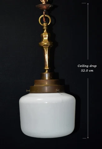 early 1920s art deco industrial Opaline glass & bronze pendant schoolhouse light Cover