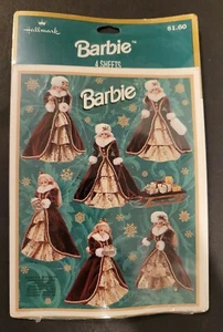 NEW Hallmark CHRISTMAS BARBIE VINTAGE RED DRESS 24 Stickers 4 Sheets Pack - Picture 1 of 7