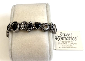 New Sweet Romance brand Silvertone bracelet black clear rhinestone charms - Picture 1 of 5