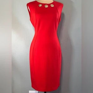Calvin Klein Women's Red Embellished Scuba Sheath Pencil Dress Size 8 - Picture 1 of 11
