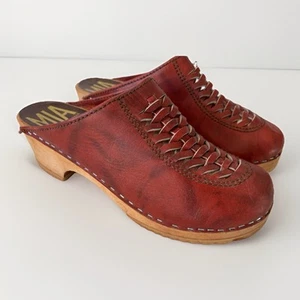 Vintage MIA Swedish Woven Leather Wood Clogs 1980’s Deadstock NWOB Unused 39 8.5 - Picture 1 of 7