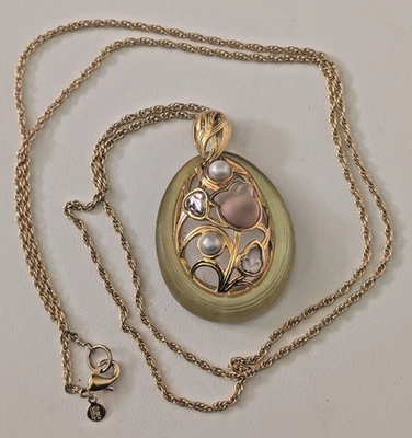 Alexis Bittar Amarillo Lucita Floral Colgante Tono Dorado Collar Cadena Firmado Foto 1 de 4