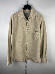 Oska Mens Linen Knit Button Up Long Sleeve Beige Shirt Size L - Picture 1 of 15