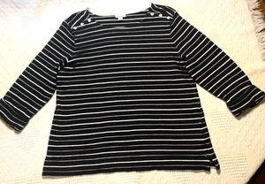 S264-Croft & Barrow Bluse Donna-Taglia Petite XL-Nero/Bianco-3/4 Maniche con Polsini - Foto 1 di 8