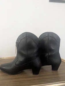 Apricot Short Real Leather Black Cowboy Boots, UK Size 6, Festival Footwear - Picture 1 of 6