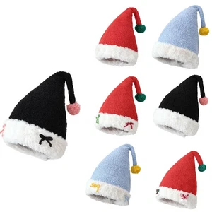 1Pcs Womens Plush Christmas Hat Contrast Color Pompom Thickened Warm Xmas Hat - Picture 1 of 24