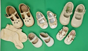 Vintage Baby Shoes Lot of 5 Mary Jane style White color Patent leather sizes 0-5 - Picture 1 of 16