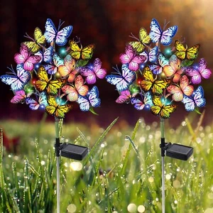 Solar Garden Lights 2 Set Outdoor 34 Butterfly Waterproof Decorative 44 LED Yard - Picture 1 of 8