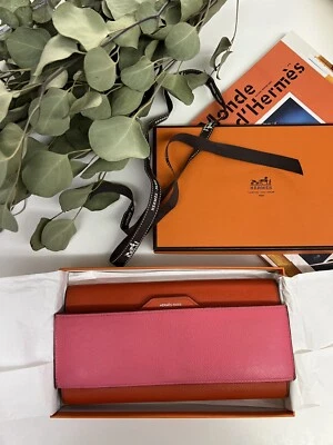 CARTEIRA BIFOLD LONGA HERMES PHW PASSANT VEAU EPSOM LARANJA ROSA COM CAIXA - Imagem 1 de 4
