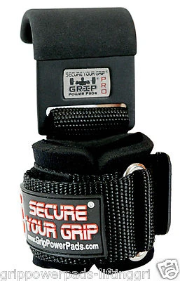 GRIP POWER PADS Power Weight Lifting Training Gym Hook Grips Straps Wrist Support Bandage Black