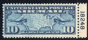 U.S. #C7 10c Map and Biplanes Airmail Plate Number Single MNH - Picture 1 of 2