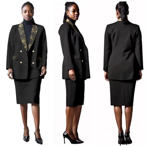 Conjunto blazer y faldas midi bordadas de 2 piezas para mujer tela tradicional africana - Imagen 1 de 21