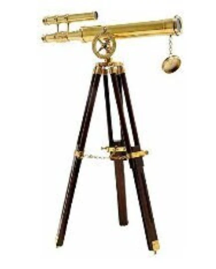 Brass Double Barrel Telescope  22.5cm w Stand Shiny Brass SJ206 - Image 1 of 1