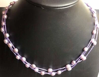 4048 серебро 925 лаванды жемчуг мерцание 3 слоя ожерелье 18» - Изображение 1 из 2