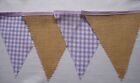 Lilac Gingham Hessian Fabric Bunting Birthday Party decoration Gift 4mt or more