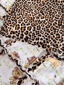 Rag Quilt Blanket Baby Toddler Boy, Brown tones on White, Lions - Picture 1 of 3