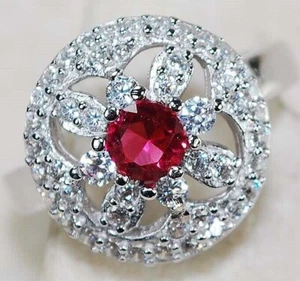 Anillo de plata de ley 925 con topacio blanco y rubí tratado de 1 quilate talla 6 L1-1 - Imagen 1 de 2