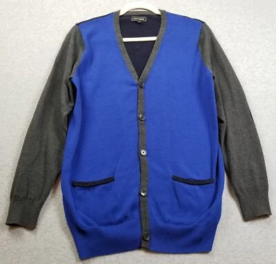 Express Sweater Mens Medium Blue Gray Long Sleeve Button Up Cardigan Elbow Patch - Image 1 of 4