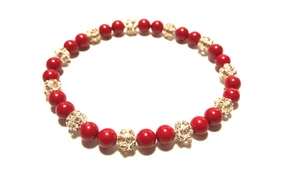 Bracciale in pietre prezione con strass elegante in Corallo braccialetto mm06 - Picture 1 of 11