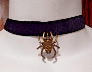 BLACK VELVET BAND CHOKER bronze spider charm pendant collar gothic halloween A4 - Picture 1 of 3