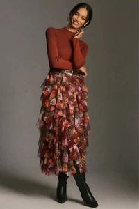 The Chéri Ruffled Tulle Midi Skirt by Anthropologie Size 2XS - Picture 1 of 4