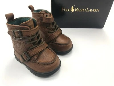 Nuevas botas de cuero con correa para niños Ralph Lauren Polo Radbourne tostadas talla 2. Foto 1 de 4