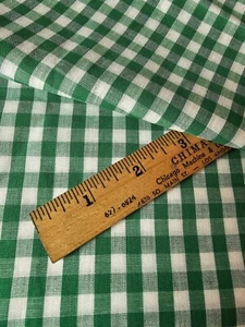 Vintage Gingham Check Woven Fabric Cotton Kelly Green PIECE 35" x 36" Wide - Picture 1 of 4