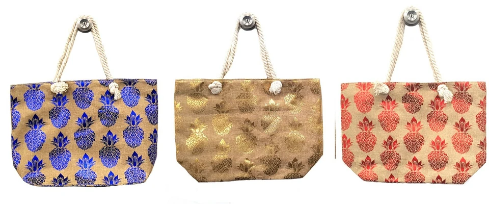 Ladies Nautical Beach Bag Shoulder Straw Pineapple Design Holiday Shopper + Zip - Image 1 of 1