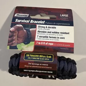 GRANDE Bracciale Sopravvivenza Grado Militare Nylon Paracord 7’ Corda Nero/Blu Escursionismo - Foto 1 di 7