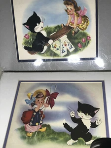 Pair of Vintage Fuzzy Wuzzy Kitten Prints - Foto 1 di 3