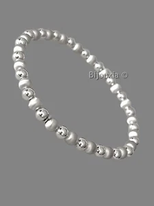 Braccialetto Elastico Crisscross Sfere IN Argento Massiccio 925/000 Rodio - Foto 1 di 3