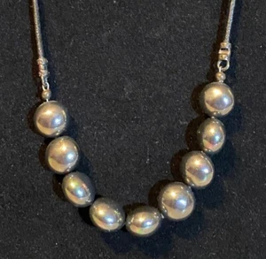 Vintage 925 Sterling Faux Tahitian Black Pearl Cord Necklace Choker 16"-18" - Picture 1 of 5