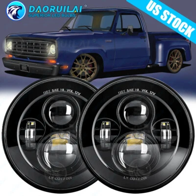 Faróis de LED de 7 polegadas para Dodge D100 D150 D200 D300 Dart Ramcharger Pickup Par - Imagem 1 de 4