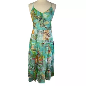 NWT CHAUNDRY Cotton Boho Print Maxi Dress Adjustable Spaghetti Straps, LARGE - Picture 1 of 8