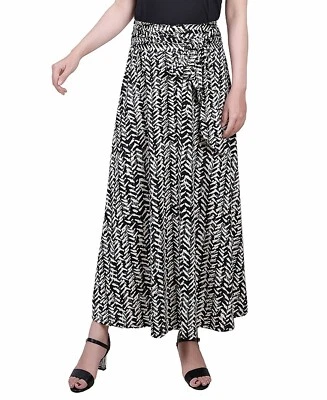  NY Collection Maxi Skirt with Sash Waist Tie - Black Ivory Chevron SZ PL - Image 1 of 3