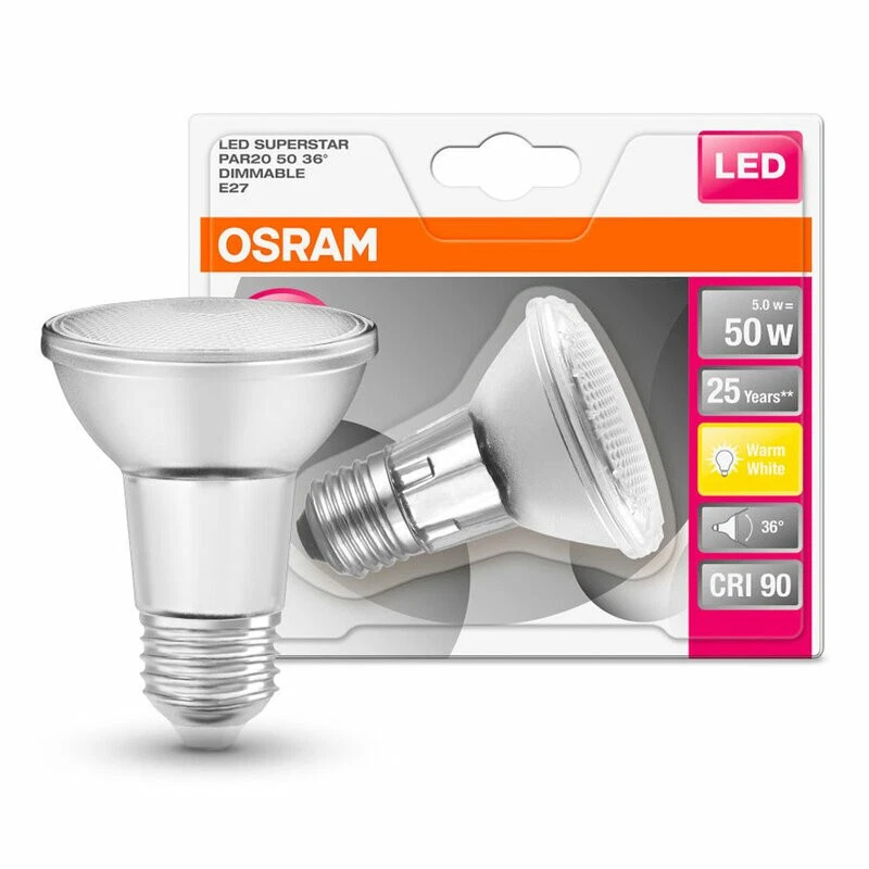Osram LED Superstar PAR20 5W = 50W E27 36° dimmbar warmweiß EEK:F (Spektrum A-G) - Bild 1 von 3