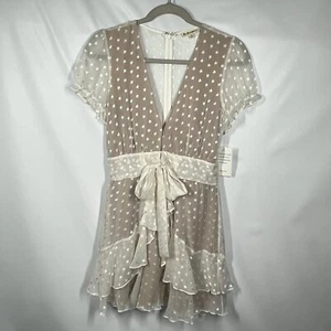 For Love & Lemons Silk Dress 4th of July Mini Star S Cream Ruffled Coquette NWT - Picture 1 of 9