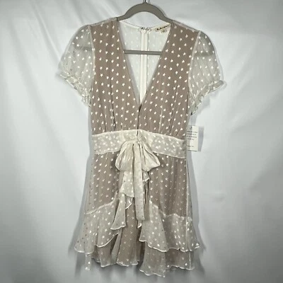 Vestido de Seda For Love & Lemons 4 de Julio Mini Estrella S Crema Volantes Coqueta NUEVO Foto 1 de 4