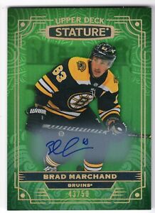 BRAD MARCHAND 2022-23 UPPER DECK STATURE GREEN PARALLEL AUTO #28 43/50 MADE